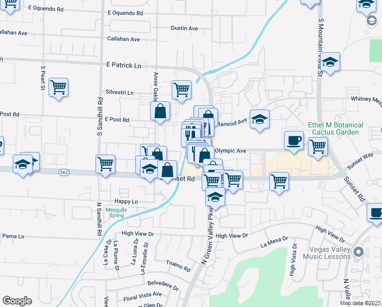 map of restaurants, bars, coffee shops, grocery stores, and more near 2811 North Green Valley Parkway in Henderson