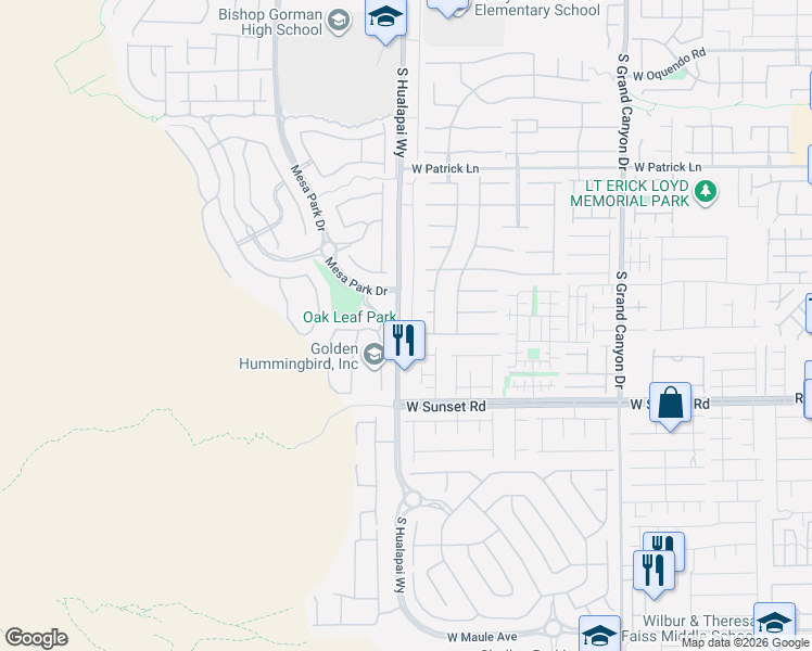 map of restaurants, bars, coffee shops, grocery stores, and more near 6420 South Hualapai Way in Las Vegas
