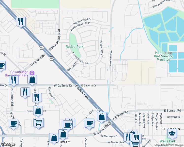 map of restaurants, bars, coffee shops, grocery stores, and more near 661 Saloon Court in Henderson
