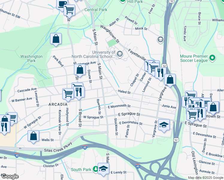map of restaurants, bars, coffee shops, grocery stores, and more near 2008 Sunnyside Avenue in Winston-Salem