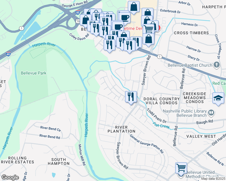 map of restaurants, bars, coffee shops, grocery stores, and more near 983 Todd Preis Drive in Nashville
