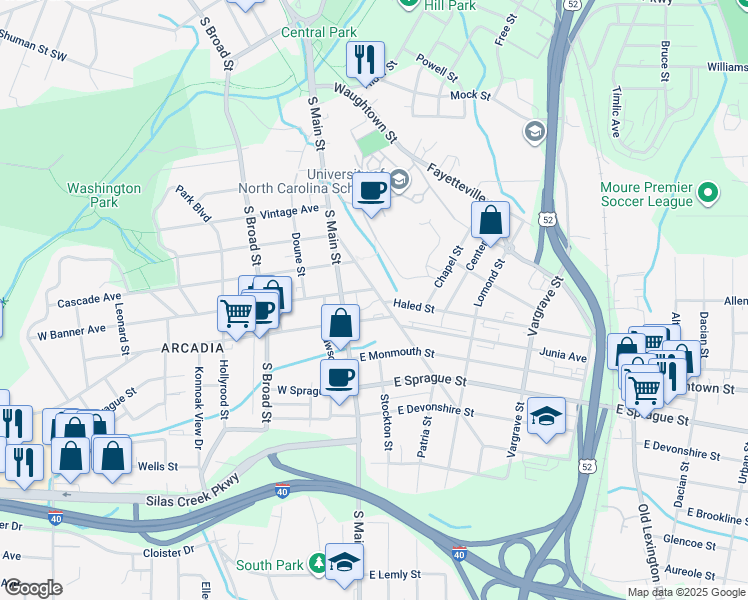 map of restaurants, bars, coffee shops, grocery stores, and more near 2008 Sunnyside Avenue in Winston-Salem
