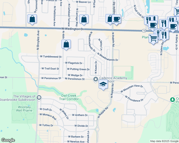 map of restaurants, bars, coffee shops, grocery stores, and more near 4231 West Marlowe Lane in Fayetteville