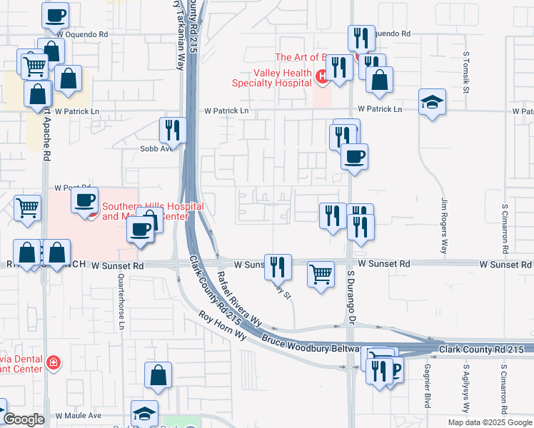 map of restaurants, bars, coffee shops, grocery stores, and more near 8850 West Sunset Road in Las Vegas