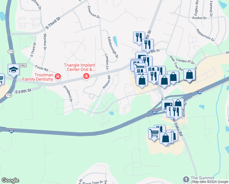 map of restaurants, bars, coffee shops, grocery stores, and more near 969 Bonanza Lane in Mebane