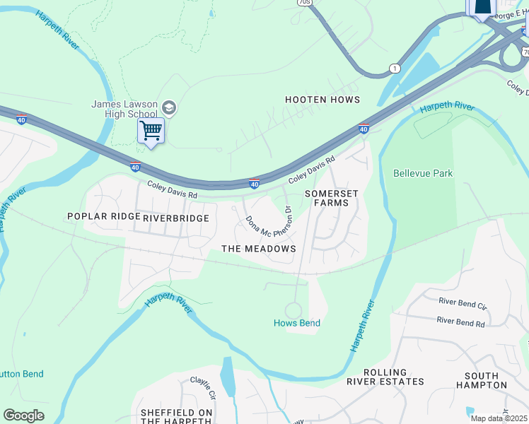 map of restaurants, bars, coffee shops, grocery stores, and more near 8044 Coley Davis Road in Nashville