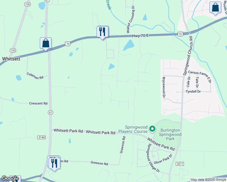 map of restaurants, bars, coffee shops, grocery stores, and more near 116 Boiling Springs Court in Whitsett