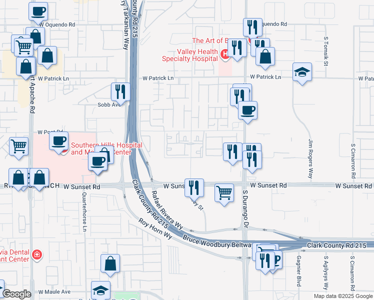 map of restaurants, bars, coffee shops, grocery stores, and more near 8850 West Sunset Road in Las Vegas