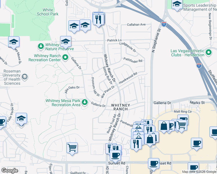map of restaurants, bars, coffee shops, grocery stores, and more near 902 Squaw Peak Drive in Henderson