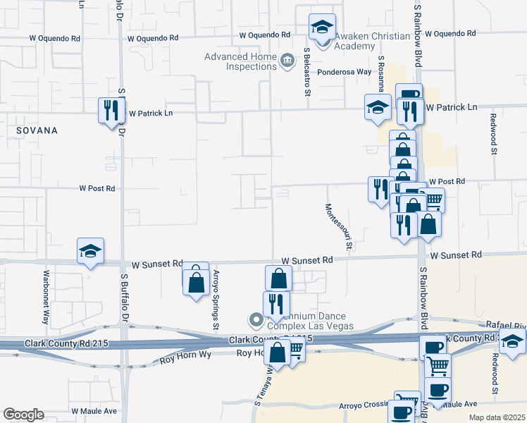map of restaurants, bars, coffee shops, grocery stores, and more near 7381 Fleeting Joys Avenue in Las Vegas