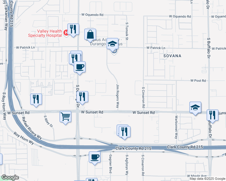 map of restaurants, bars, coffee shops, grocery stores, and more near 8350 Briova Drive in Las Vegas