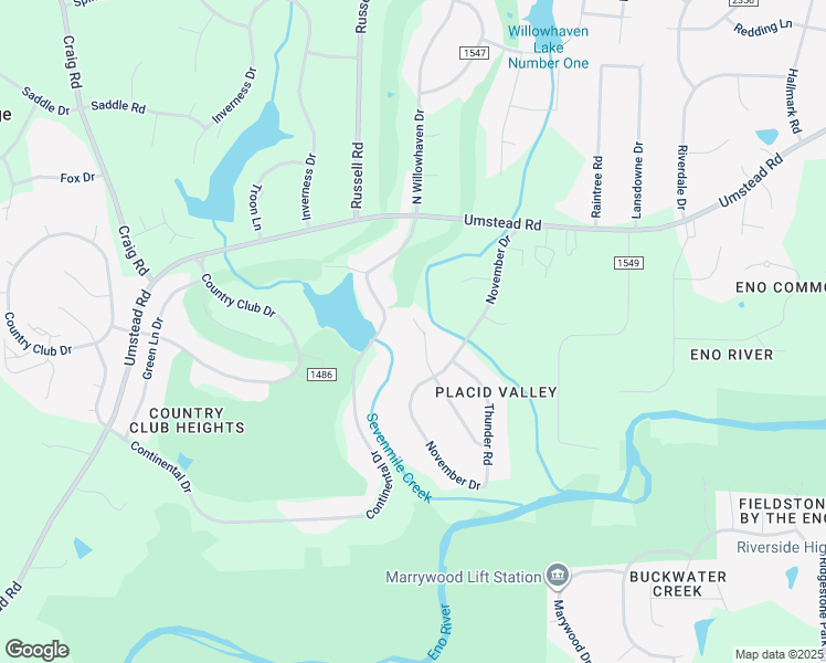 map of restaurants, bars, coffee shops, grocery stores, and more near 2419 Dawn Trail in Durham