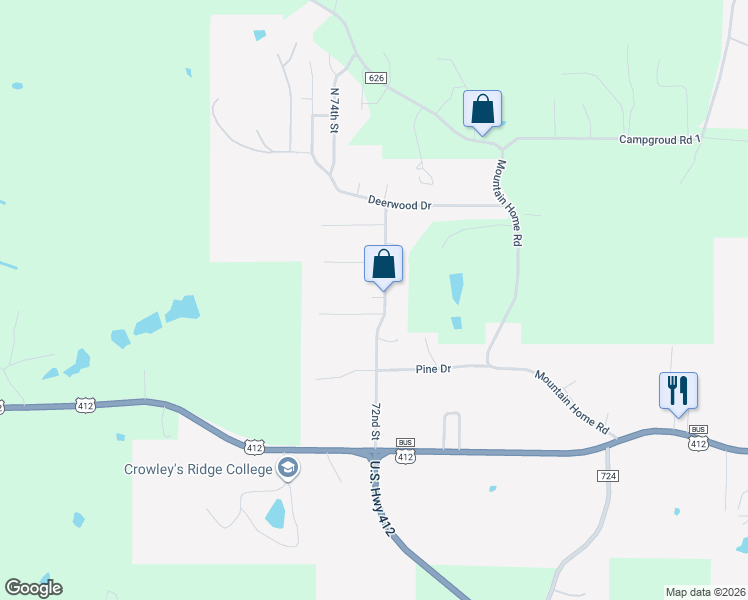 map of restaurants, bars, coffee shops, grocery stores, and more near 7200 Tory Lane in Paragould