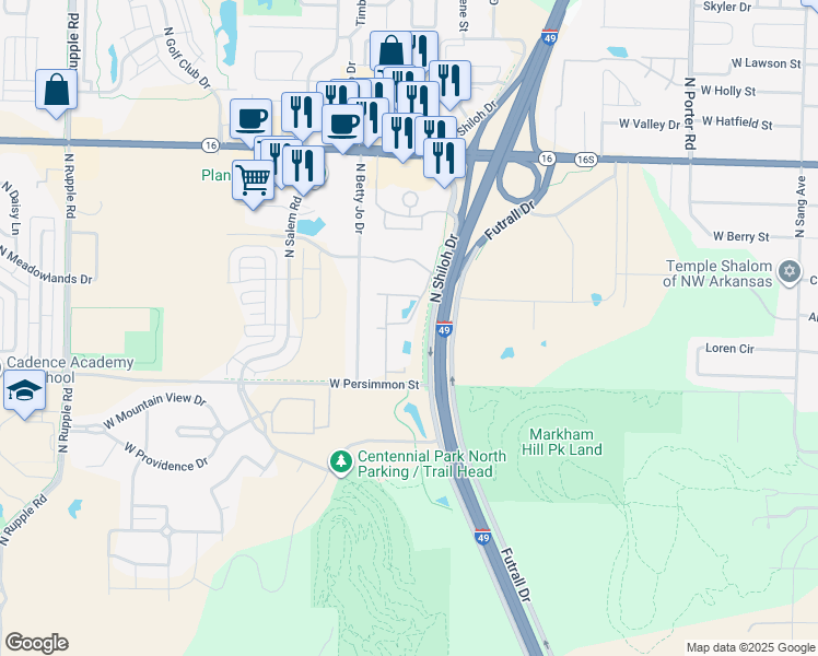 map of restaurants, bars, coffee shops, grocery stores, and more near 3127 West Creekridge Way in Fayetteville