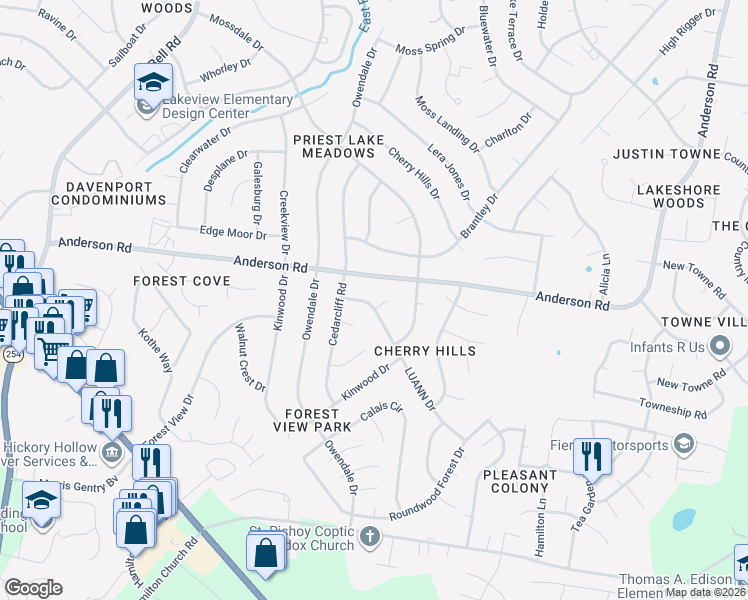 map of restaurants, bars, coffee shops, grocery stores, and more near 3037 Anderson Road in Nashville