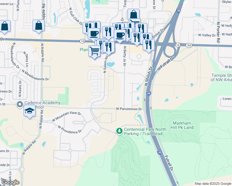map of restaurants, bars, coffee shops, grocery stores, and more near 625 N Betty Jo Dr in Fayetteville