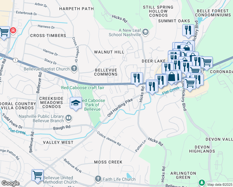 map of restaurants, bars, coffee shops, grocery stores, and more near 7245 U.S. 70S in Nashville