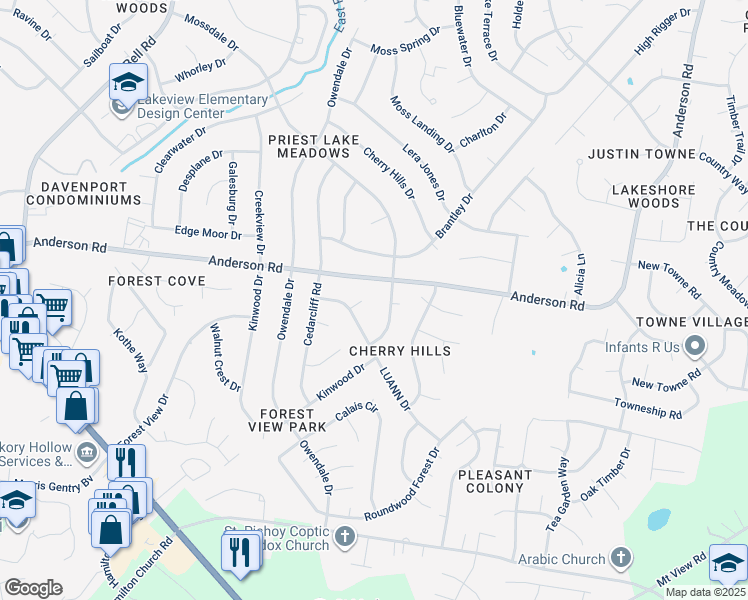 map of restaurants, bars, coffee shops, grocery stores, and more near 3037 Anderson Road in Nashville