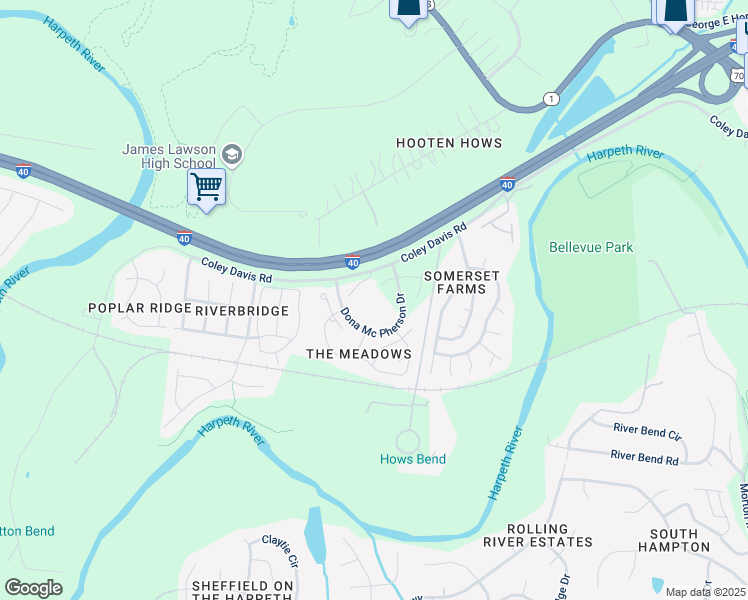 map of restaurants, bars, coffee shops, grocery stores, and more near 8044 Coley Davis Road in Nashville