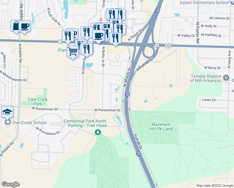 map of restaurants, bars, coffee shops, grocery stores, and more near 3141 West Rockford Drive in Fayetteville