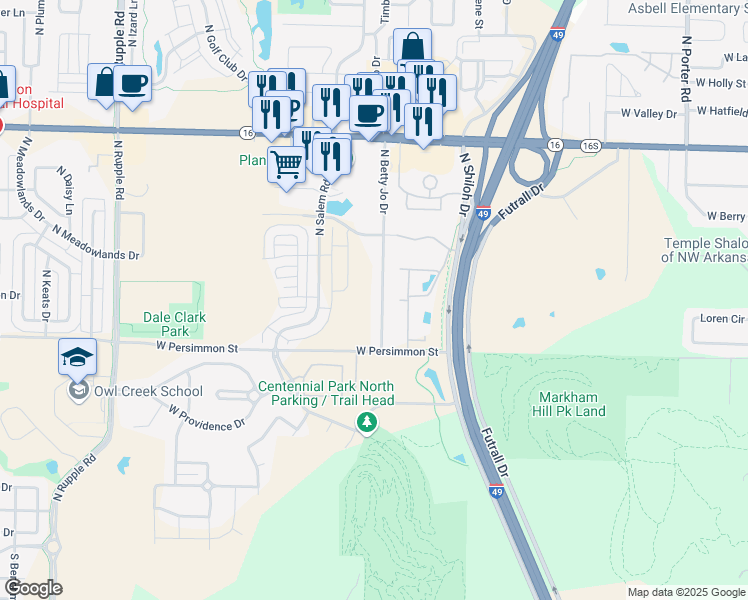 map of restaurants, bars, coffee shops, grocery stores, and more near 626 North Betty Jo Drive in Fayetteville