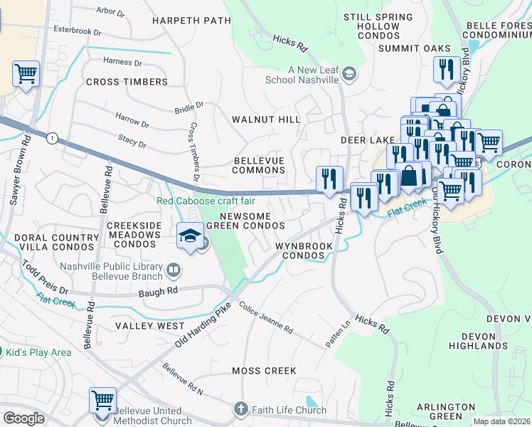 map of restaurants, bars, coffee shops, grocery stores, and more near 510 Harpeth Park Drive in Nashville
