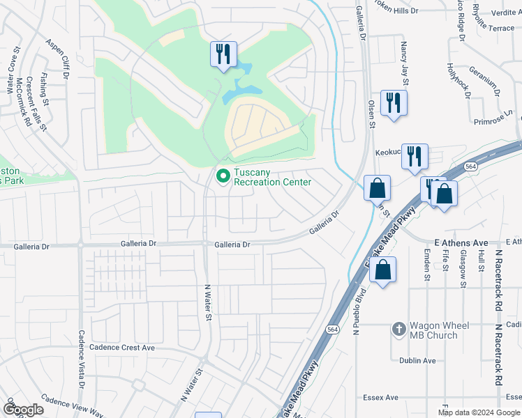map of restaurants, bars, coffee shops, grocery stores, and more near 1042 Via San Gallo Court in Henderson