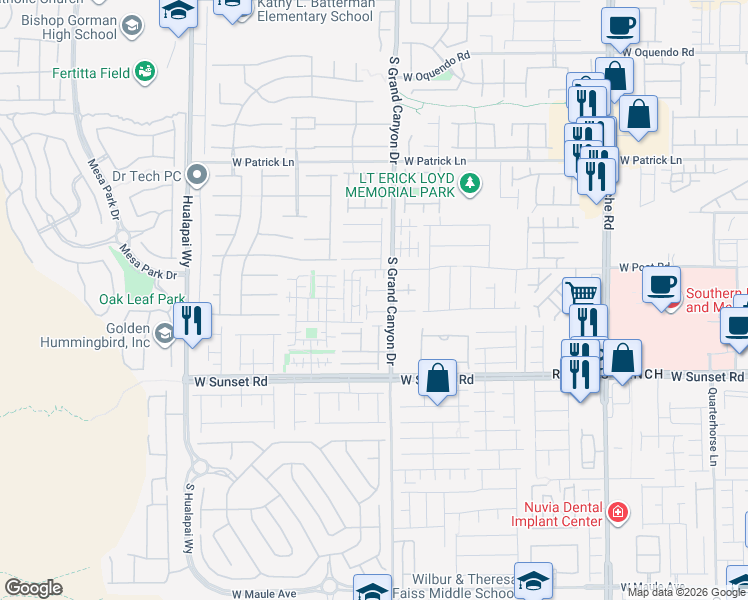 map of restaurants, bars, coffee shops, grocery stores, and more near 9833 West Overlook Ridge Avenue in Las Vegas