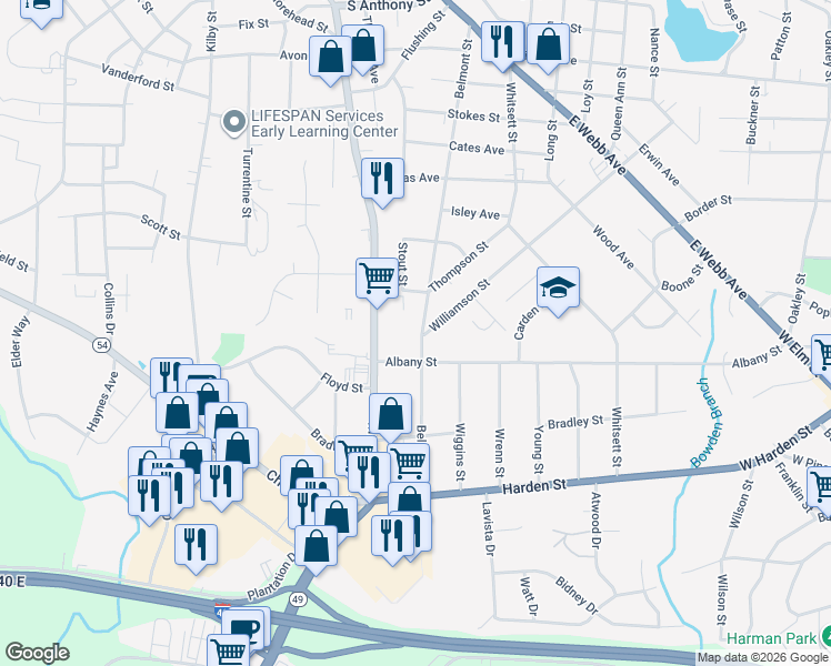 map of restaurants, bars, coffee shops, grocery stores, and more near 1823 Belmont Street in Burlington