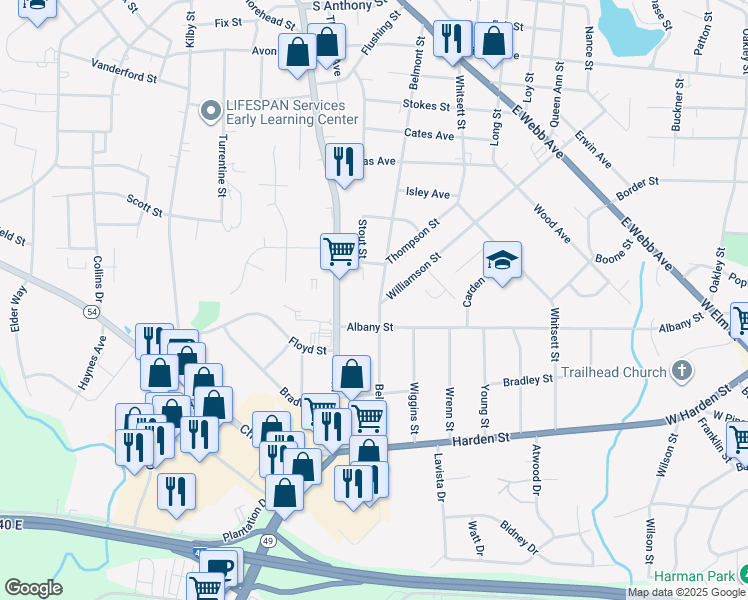 map of restaurants, bars, coffee shops, grocery stores, and more near 1823 Belmont Street in Burlington