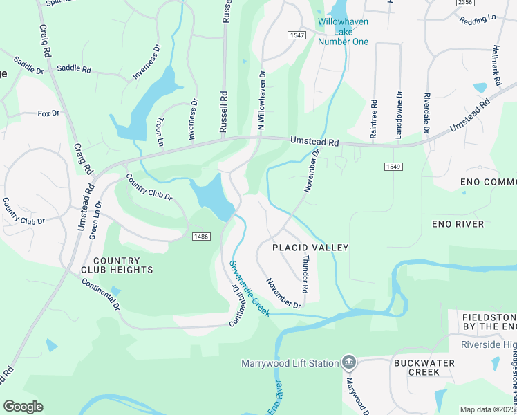 map of restaurants, bars, coffee shops, grocery stores, and more near 2419 Dawn Trail in Durham