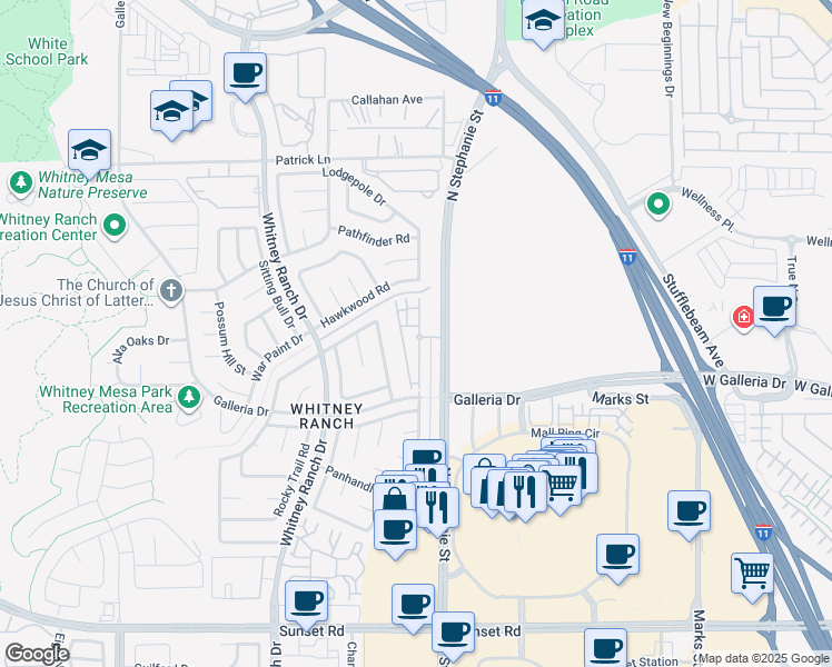 map of restaurants, bars, coffee shops, grocery stores, and more near 855 North Stephanie Street in Henderson