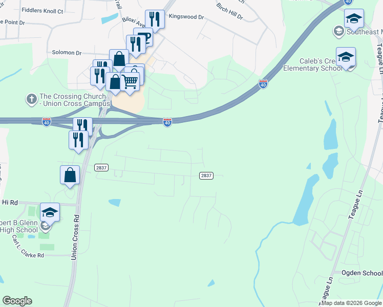 map of restaurants, bars, coffee shops, grocery stores, and more near 1137 Glennview Drive in Kernersville