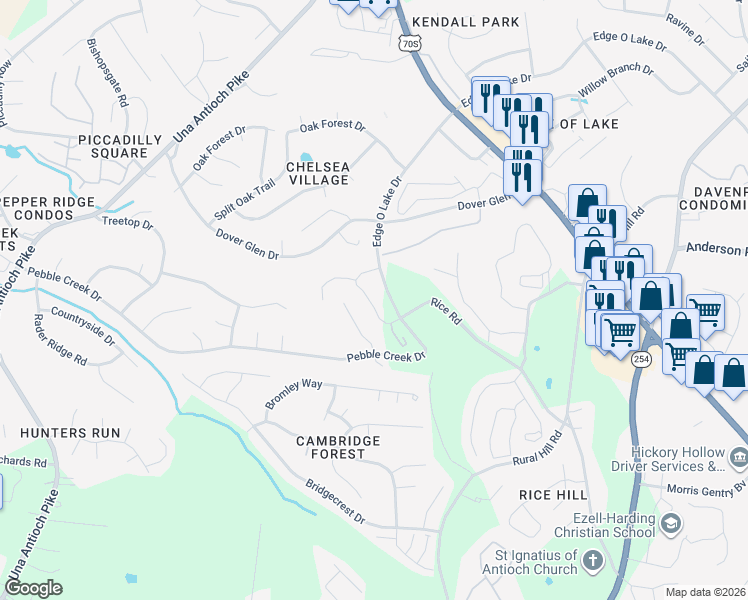 map of restaurants, bars, coffee shops, grocery stores, and more near 2240 Edge O Lake Drive in Nashville