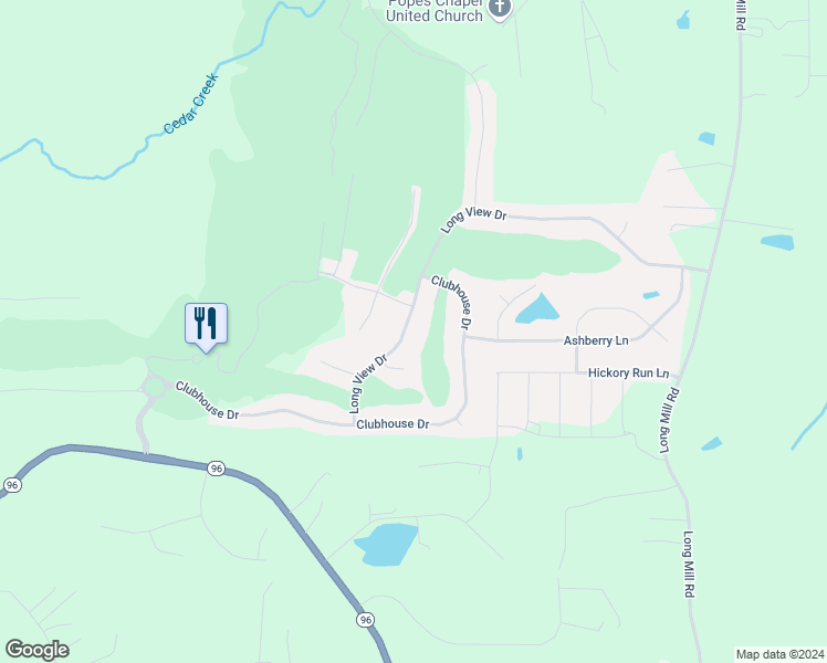 map of restaurants, bars, coffee shops, grocery stores, and more near 545 Long View Drive in Youngsville