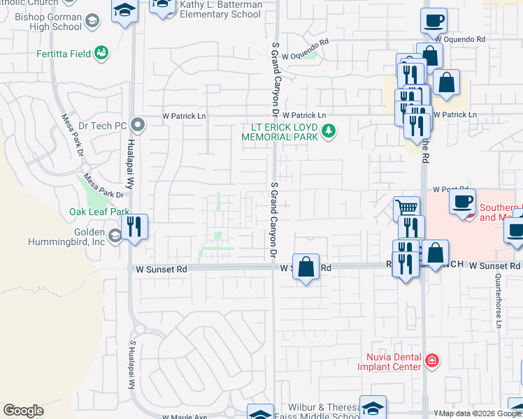 map of restaurants, bars, coffee shops, grocery stores, and more near 6322 Cheval Lake Way in Las Vegas