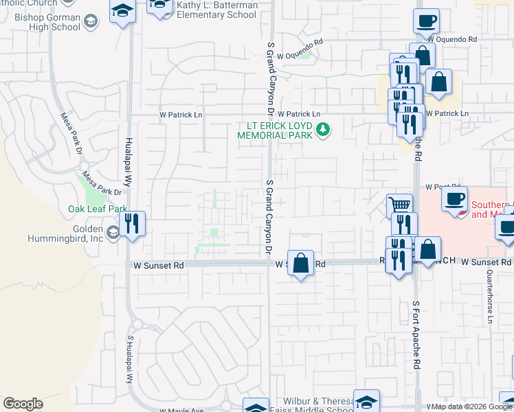 map of restaurants, bars, coffee shops, grocery stores, and more near 6322 Cheval Lake Way in Las Vegas