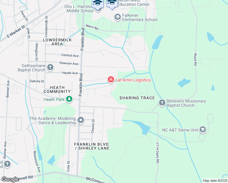 map of restaurants, bars, coffee shops, grocery stores, and more near 4200 Hope Valley Lane in Greensboro