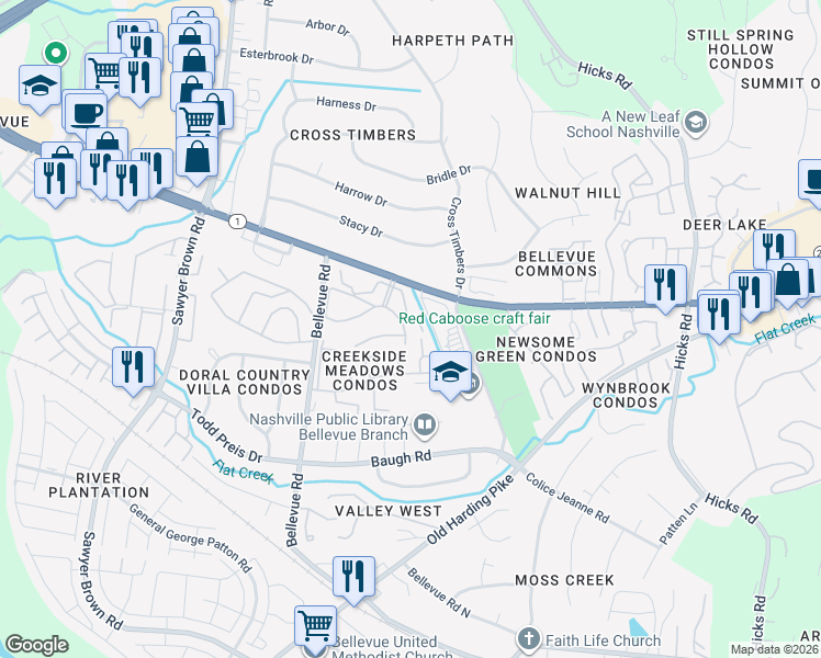 map of restaurants, bars, coffee shops, grocery stores, and more near 7439 Memphis-Bristol Hwy in Nashville