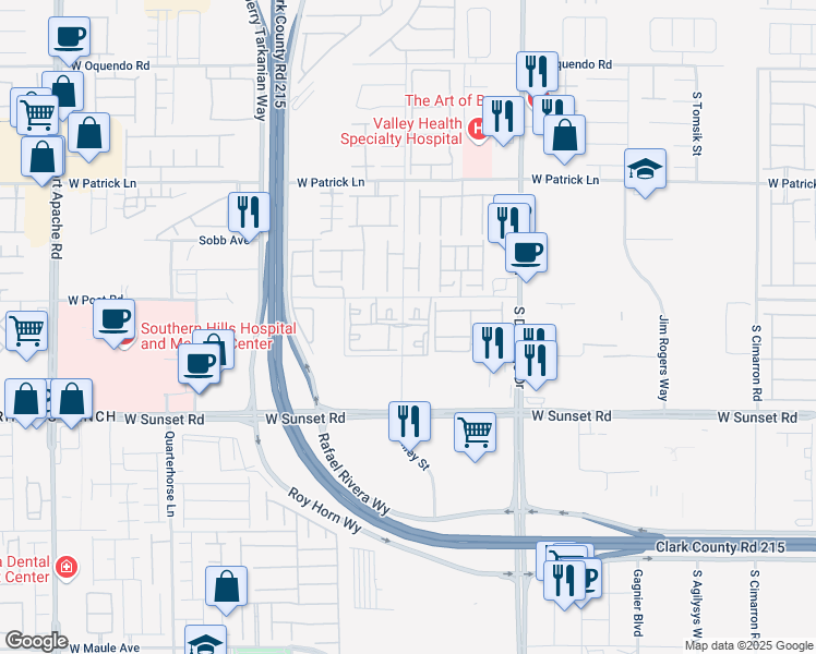 map of restaurants, bars, coffee shops, grocery stores, and more near 6355 South Riley Street in Las Vegas