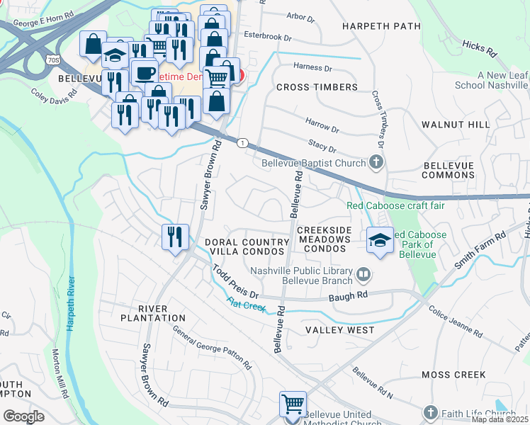 map of restaurants, bars, coffee shops, grocery stores, and more near 865 Bellevue Road in Nashville