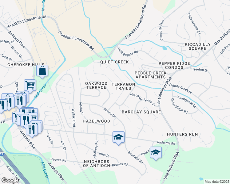 map of restaurants, bars, coffee shops, grocery stores, and more near 4613 Longbranch in Nashville