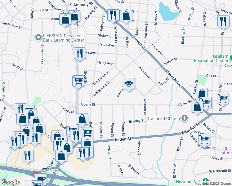 map of restaurants, bars, coffee shops, grocery stores, and more near 335 Carden Street in Burlington