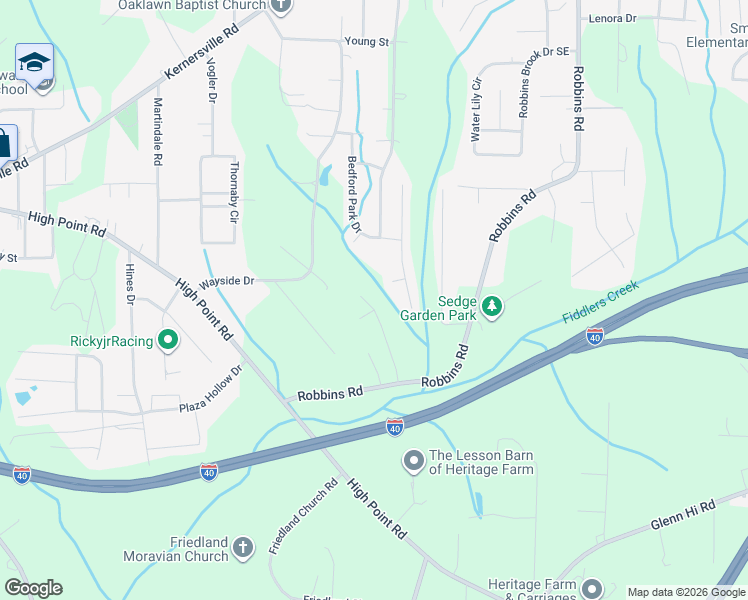 map of restaurants, bars, coffee shops, grocery stores, and more near 121 Berwyn Court in Winston-Salem