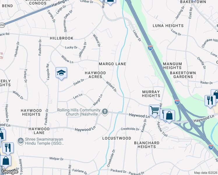 map of restaurants, bars, coffee shops, grocery stores, and more near 301 Willard Drive in Nashville