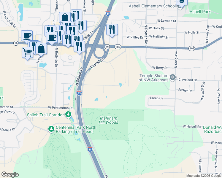 map of restaurants, bars, coffee shops, grocery stores, and more near 2455 West Wedington Drive in Fayetteville