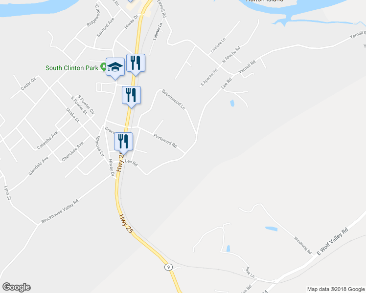 map of restaurants, bars, coffee shops, grocery stores, and more near 307 Lee Road in Clinton