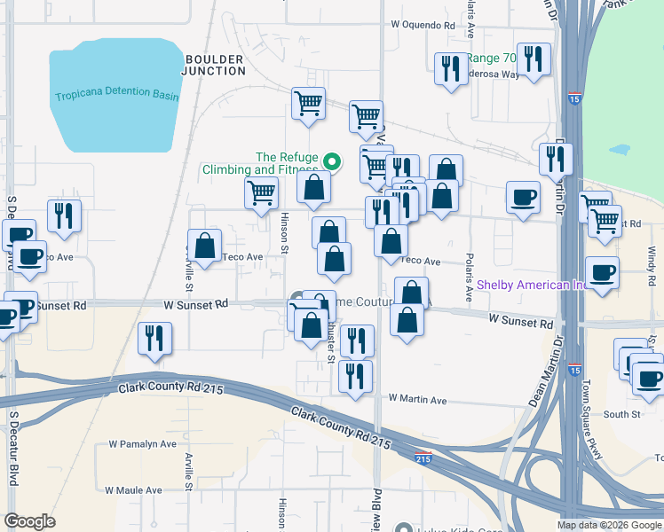 map of restaurants, bars, coffee shops, grocery stores, and more near 6435 South Valley View Boulevard in Las Vegas