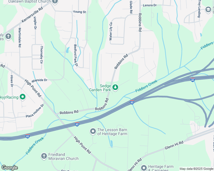 map of restaurants, bars, coffee shops, grocery stores, and more near 381 Robbins Road in Winston-Salem