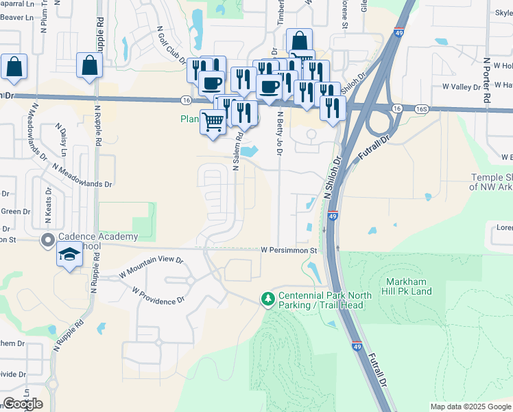 map of restaurants, bars, coffee shops, grocery stores, and more near 625 N Betty Jo Dr in Fayetteville